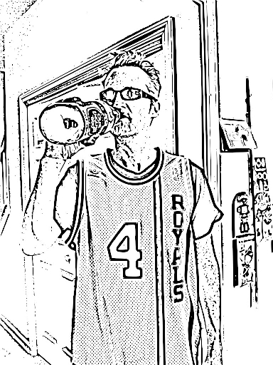 Black-and-white drawing of a musician holding a megaphone